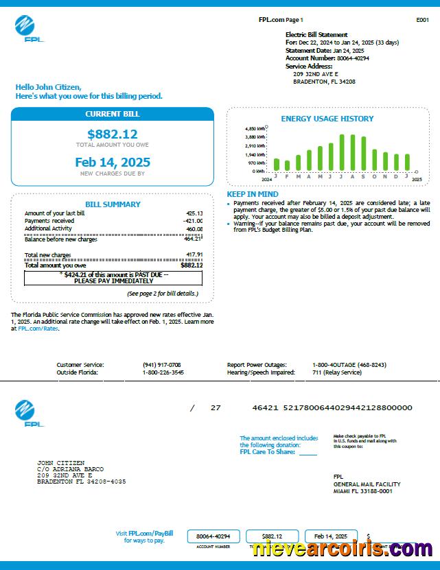 USA FPL utility bill, version 5